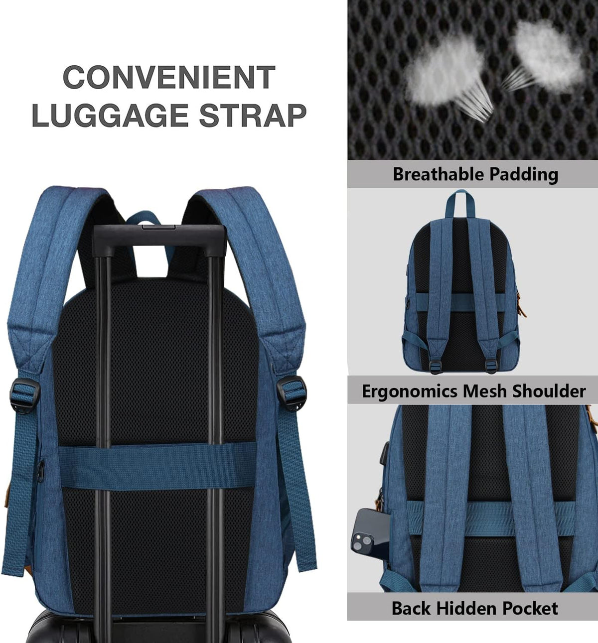 SUPACOOL Large Laptop Backpack with USB Charging Port for Men and Women
