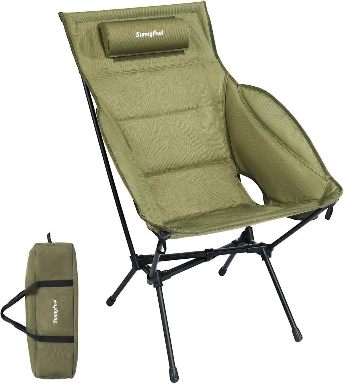 SUNNYFEEL Oversized High Back Padded Camping Chair, Portable Folding Outdoor Chair, Sturdy Camping Chair, Ultralight Compact Chair for Camping, Beach, Festival, Travel, Patio (Army Green)