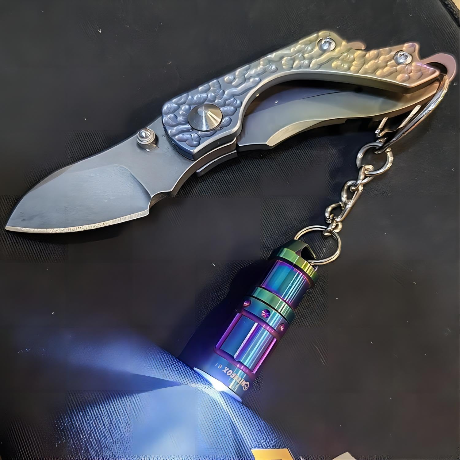 e1 Smallest Keychain Flashlight Tiny Micro Mini Key Ring Light Bright Long Lifetime Waterproof for Everyday EDC Emergency Dog Walking Sleeping Reading Nice Gift (Colorful Stainless Steel)