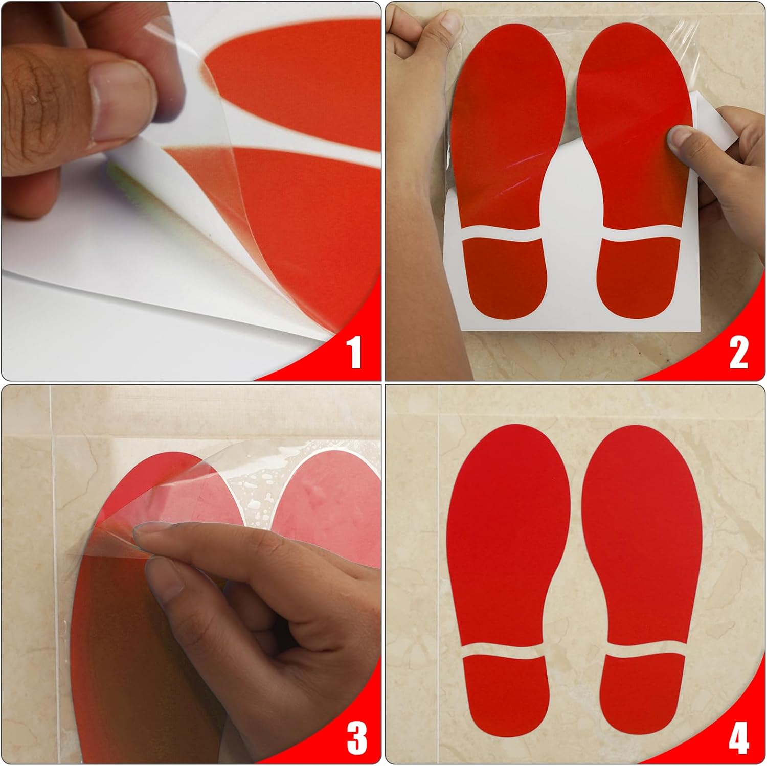 20 Pairs Red Footprint Stickers 3×7 in Classroom Floor Line Up Spot