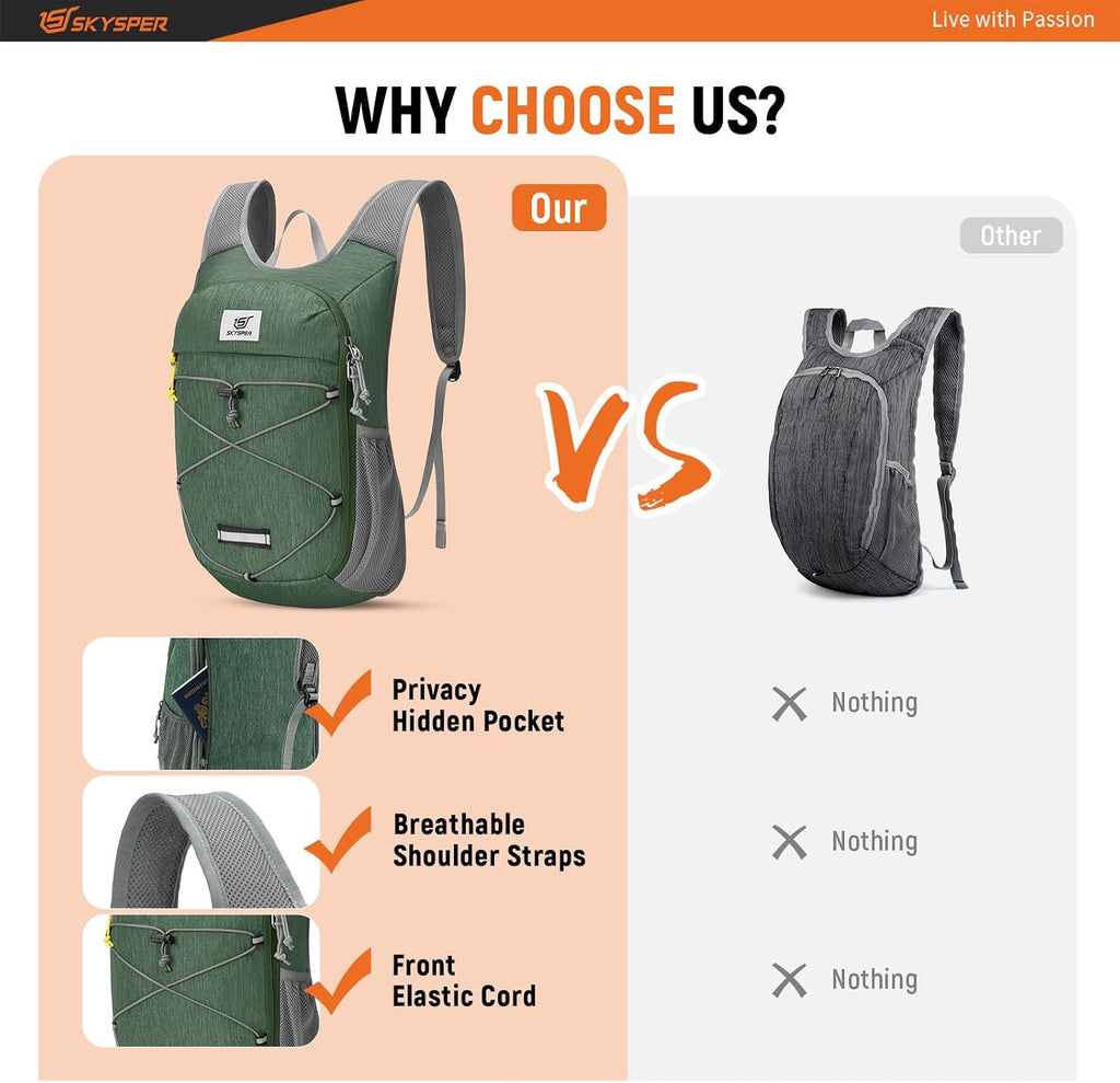 SKYSPER Foldable Hiking Backpack 10L/15L Small Lightweight Travel Daypack