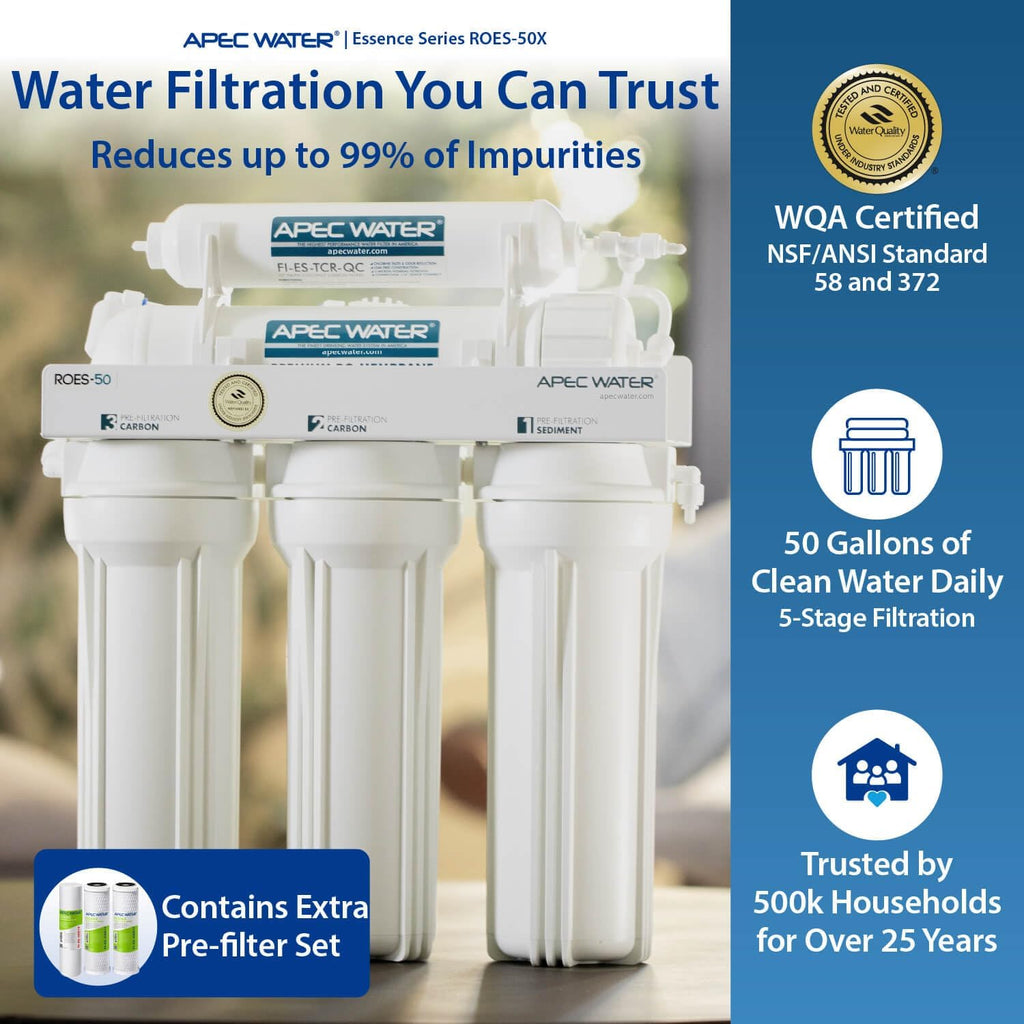 APEC Water ROES-50X, 5-Stage Under Sink RO System, Extra Filters, 50 GPD