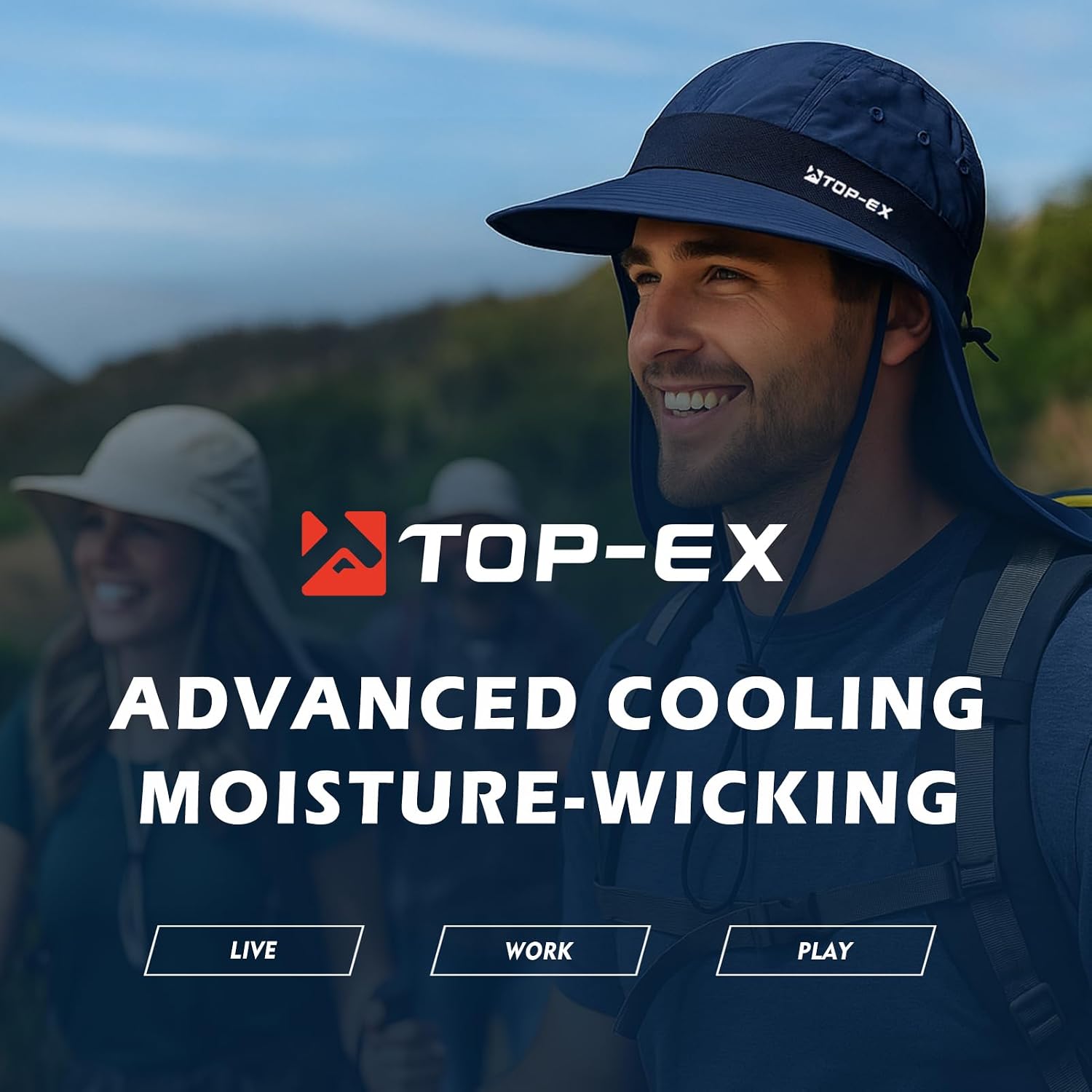 TOP-EX UPF 50+ Cooling Wide Brim Sun Hat for Men with Neck Flap, Packable