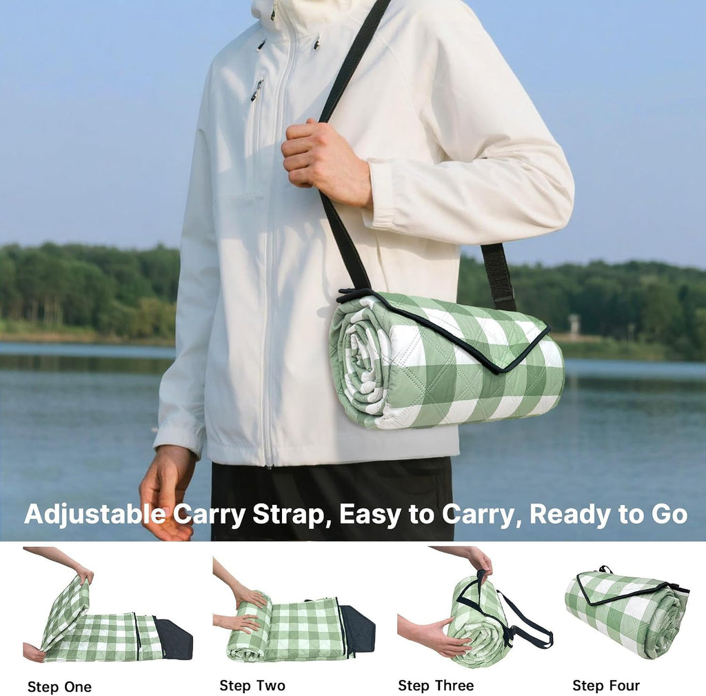 TigeJoy Extra Large Picnic Blanket Waterproof Beach Blanket 80''x80'' | Outdoor Picnic Mat Sandproof for Park, Beach, Grass, Travel, Hiking, Camping Essentials, Gingham Picnic Blanket Foldable