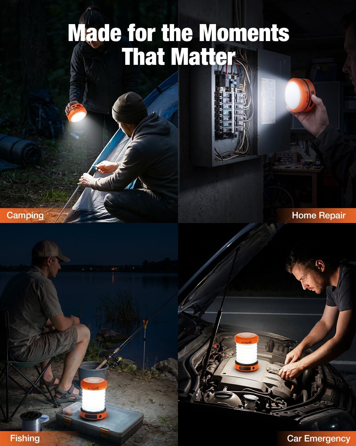 THORFIRE Hand Crank Camping Lantern 4 Pack,2-in-1 Collapsible LED Light