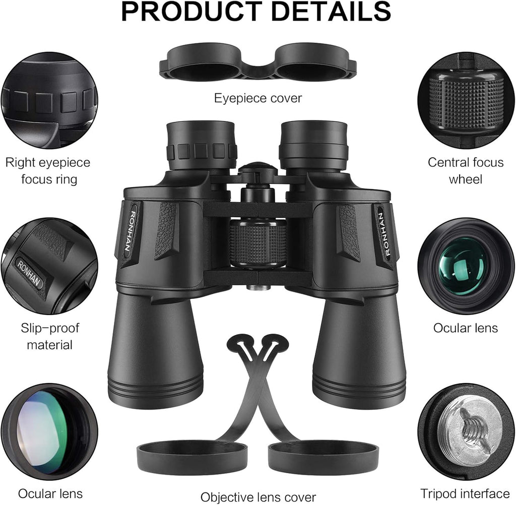 RONHAN 20×50 Binoculars for Adults High Powered with Carrying Case & Strap