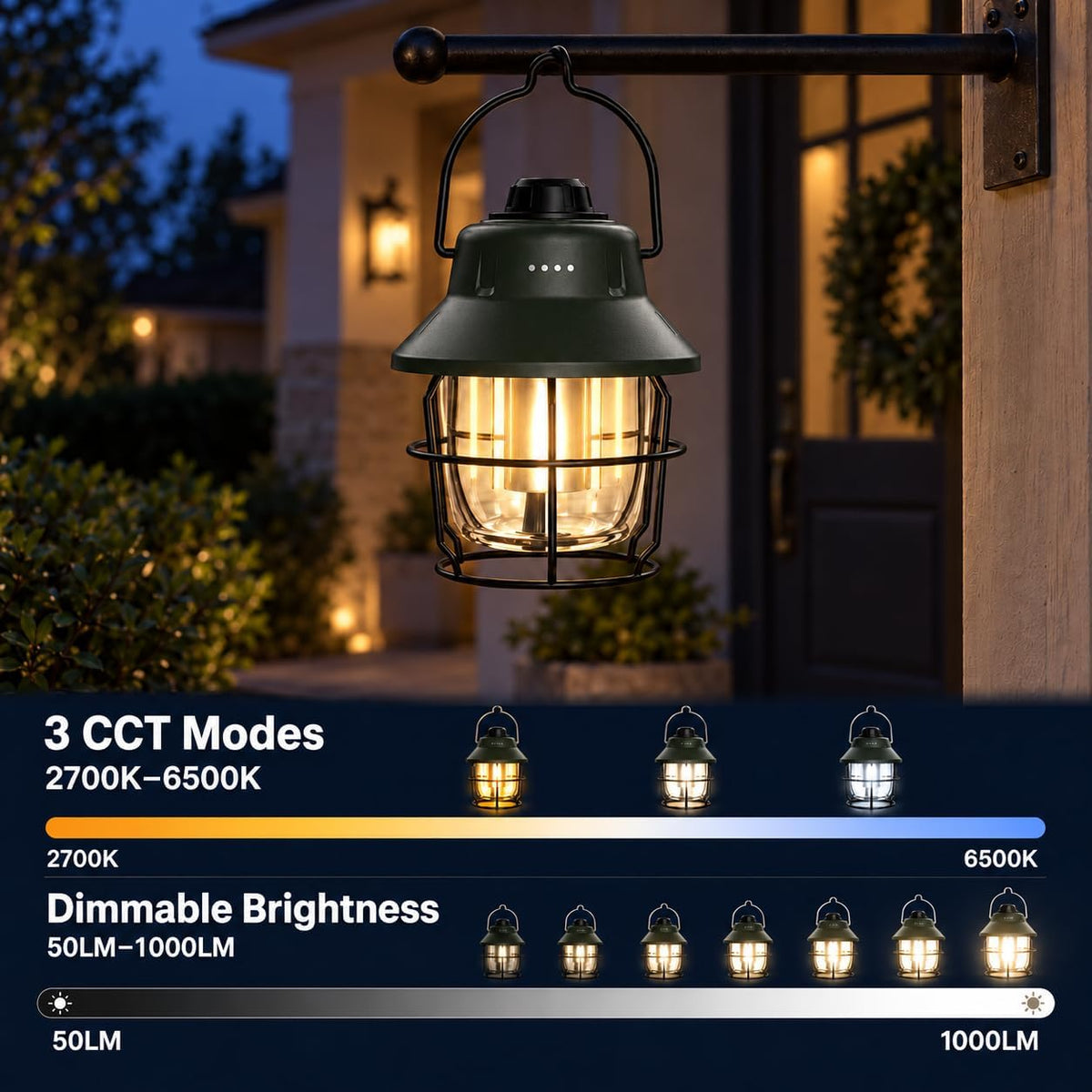 JINIU Rechargeable Outdoor Lantern Waterproof, Upgraded Hanging LED Light