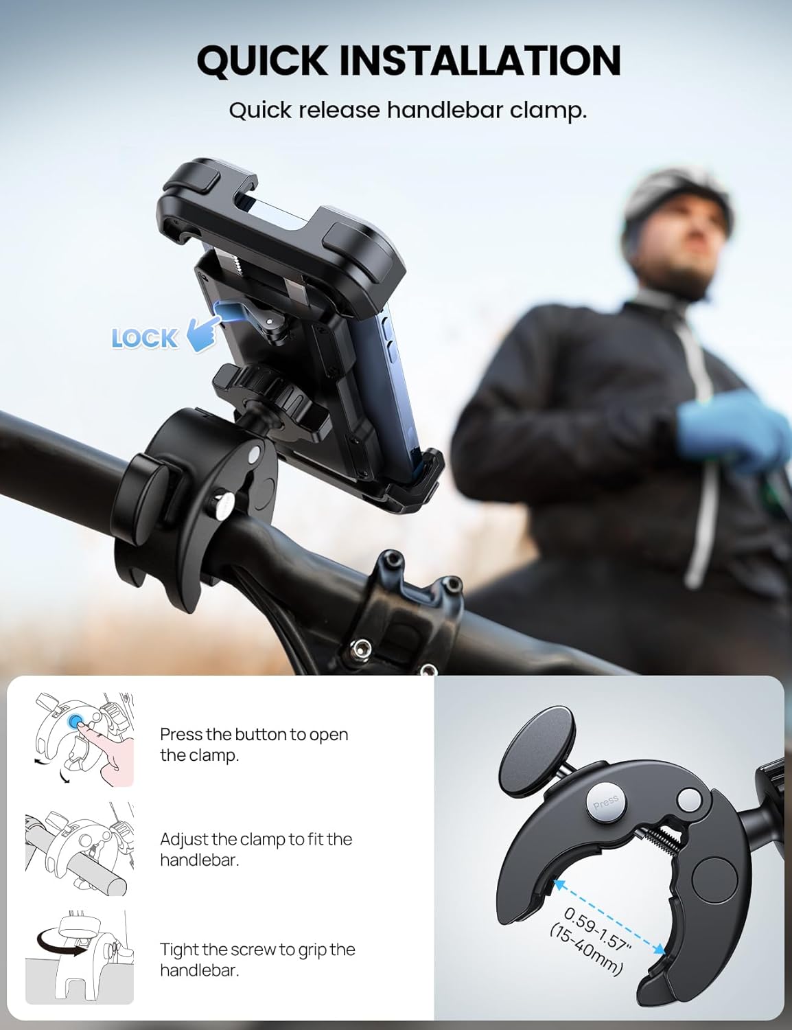 Lamicall Motorcycle Bike Phone Holder with Upgrade Quick Install Bar Clip