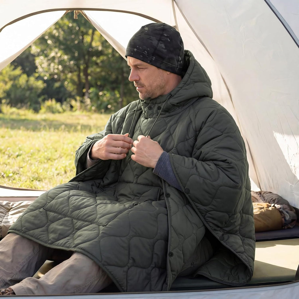 Poncho Liner Hoodie with Pocket Insulated Military Sleeping Bag Waterproof for Outdoor Camping Travel Survival Hunting Car Emergency
