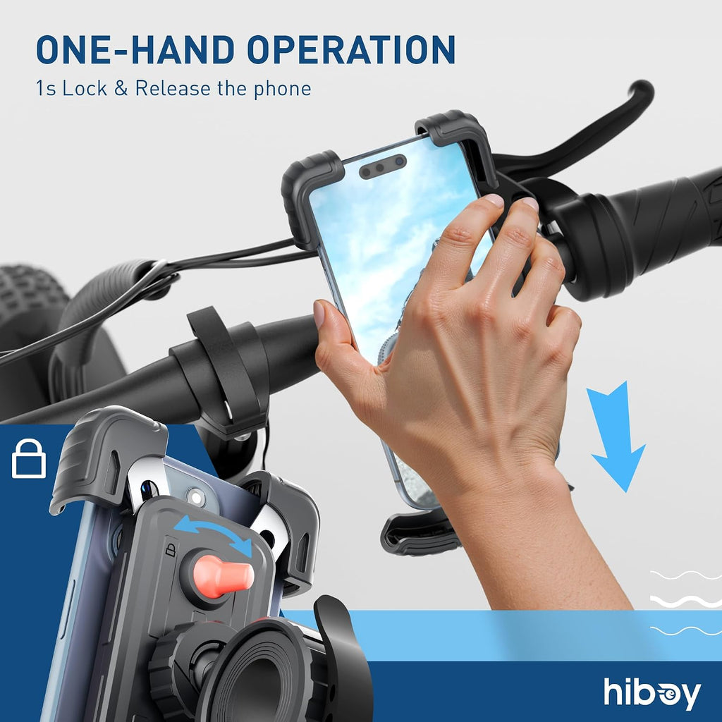 Hiboy Bike Phone Holder, 360° Rotatable Universal Motorcycle Phone Mount, Wrap Anti Shake Bicycle Scooter Handlebar Phone Clip for 5.1-6.8" Cellphone