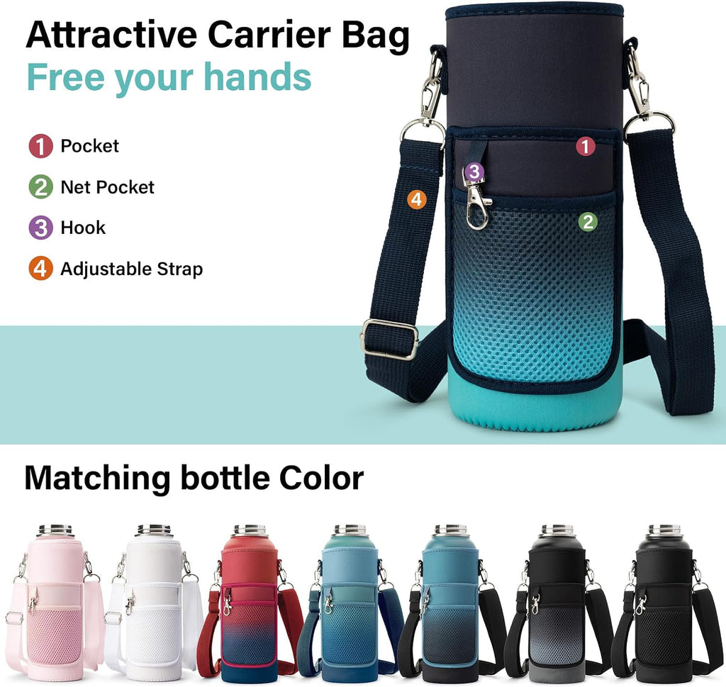 DYSANKY Insulated Water Bottle | Thickened Stainless Steel Vacuum Metal | Portable Sports Water Jug for Gym and Hiking with Straw, Carrier Bag, Handle Strap | BPA-Free 40 oz