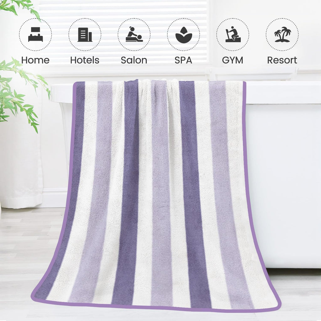 JML Microfiber Bath Towels, 2 Pack, 30" x 60", Cabana Stripe Purple