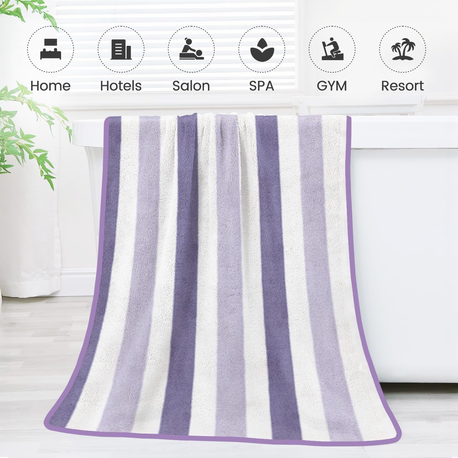JML Microfiber Bath Towels, 2 Pack, 30" x 60", Cabana Stripe Purple