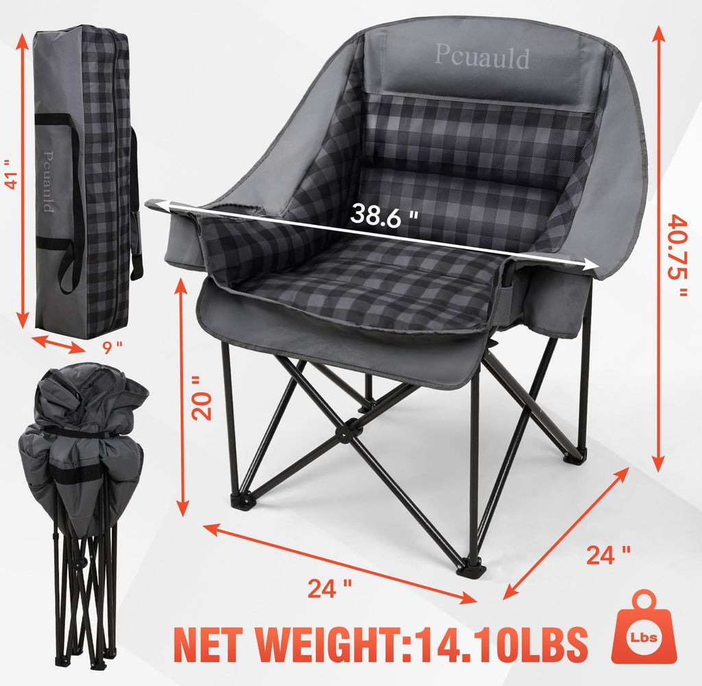 Camping Chairs for Adults 2 Pack Heavy Duty Padded Folding XL Camp Chair with Cup Holder, Supports 500lbs, Oversized Large Outdoor Widen Comfy Lawn Chairs for Tailgating Sports Beach