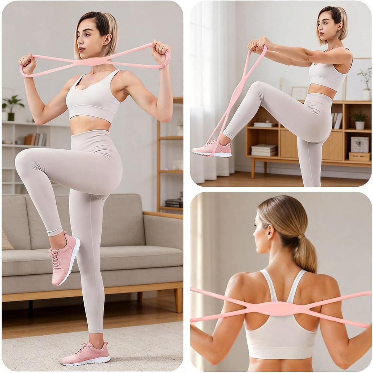2Pack Figure 8 Resistance Bands for Women, 8 Shaped Rubber Exercise Band for Arms, Back, Shoulder Stretch with Handles, 15 Lbs Fitness Band for Home Yoga Gym Workout
