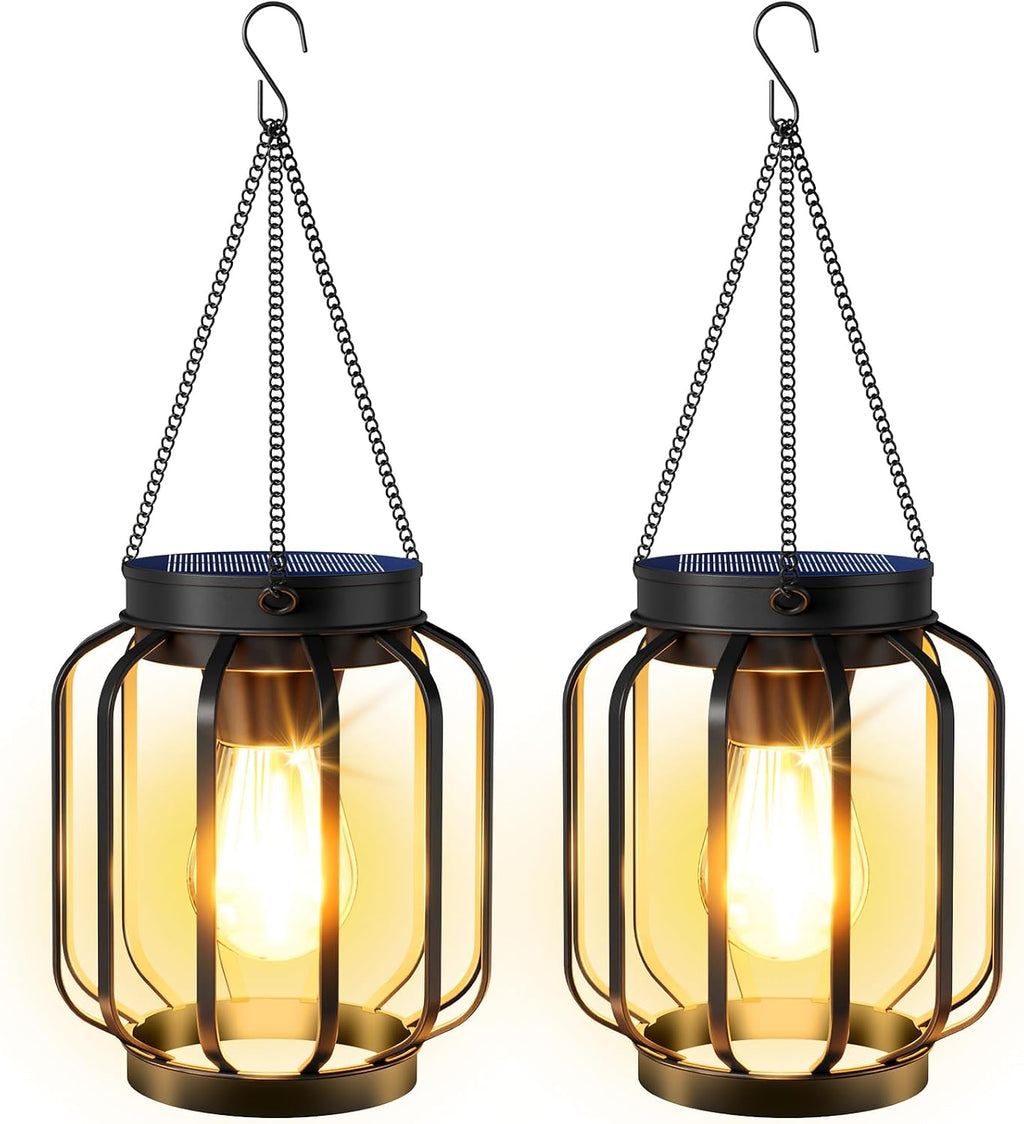 Solar Lanterns Outdoor Waterproof Metal Hanging Solar Lantern, 4 Pack