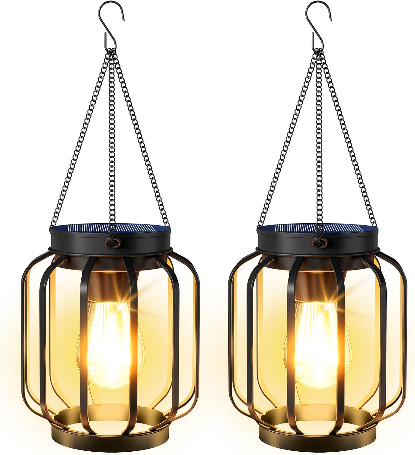 Solar Lanterns Outdoor Waterproof Metal Hanging Solar Lantern, 4 Pack