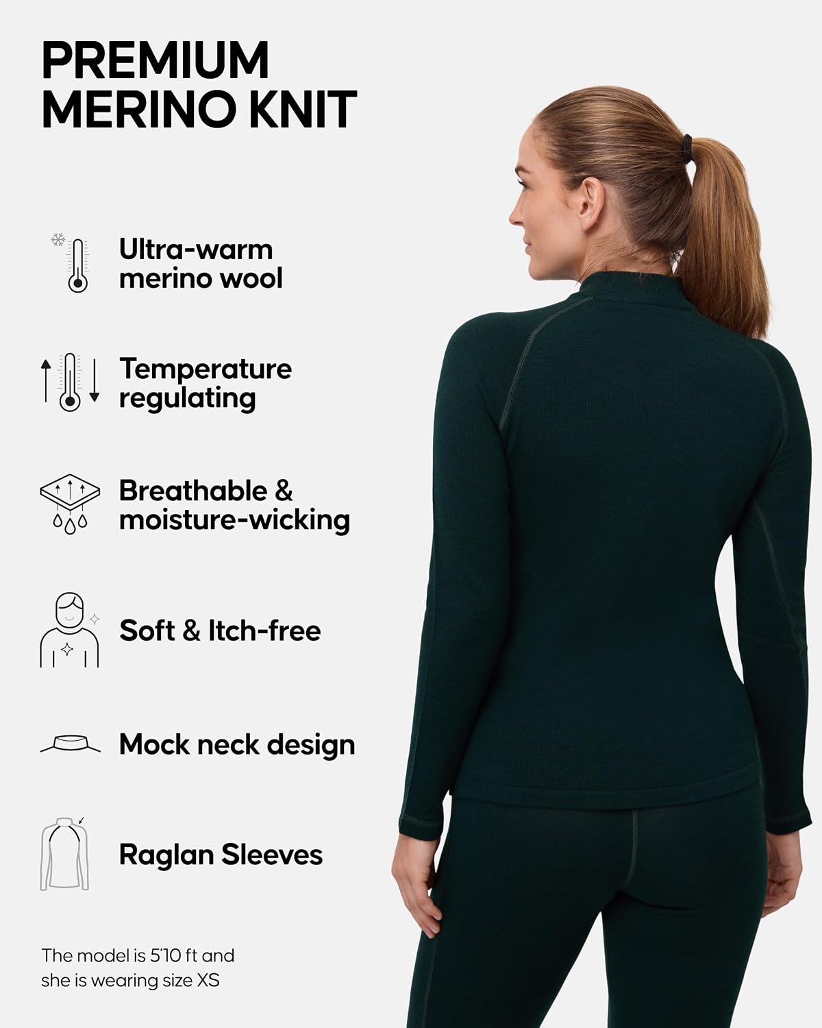 DANISH ENDURANCE Merino Wool Thermal Top for Women, Extreme Cold