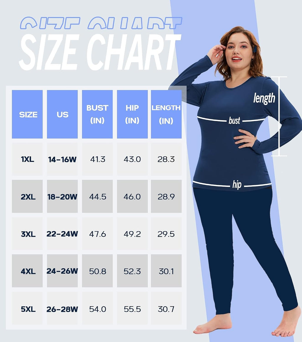 COOTRY Plus Size Thermal Underwear for Women Long Johns Top and Bottom Sets