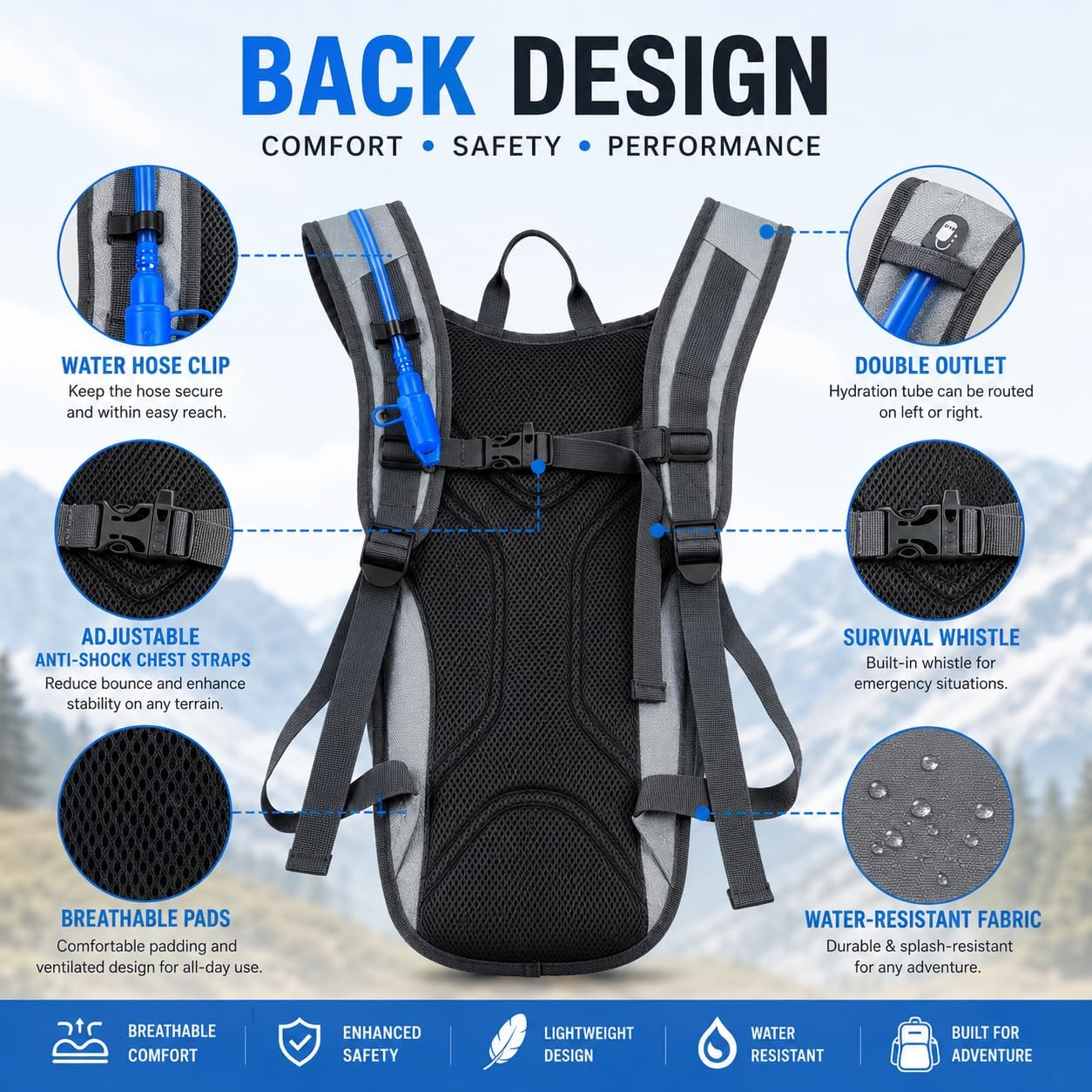 Zavothy Hydration Backpack with 2L Hydration Bladder Water Backpack for Hiking Hydration Pack for Running Cycling Hiking