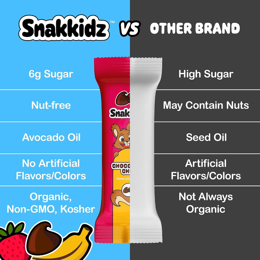 Snakkidz Organic Granola Bars, Variety Pack, Seed oil free, 45 Bars