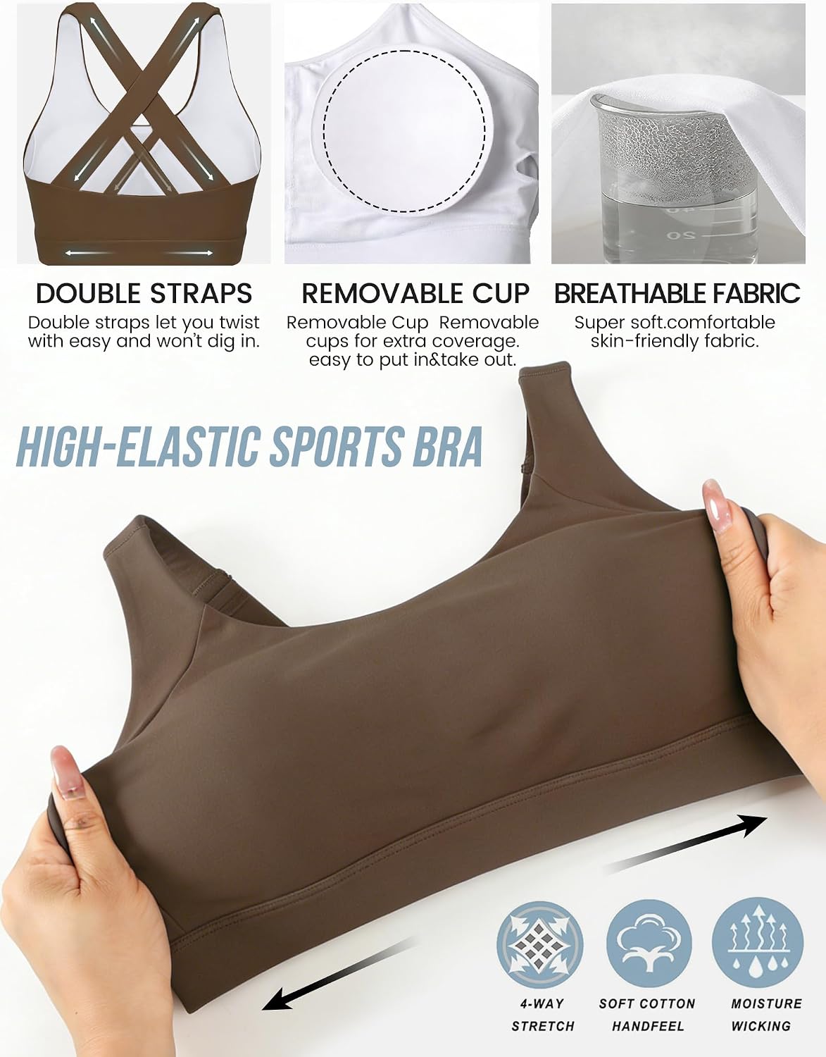 Buauty Sports Bra for Women, Criss Cross Back Medium Support Workout Bras with Removable Cups for Yoga Running Gym