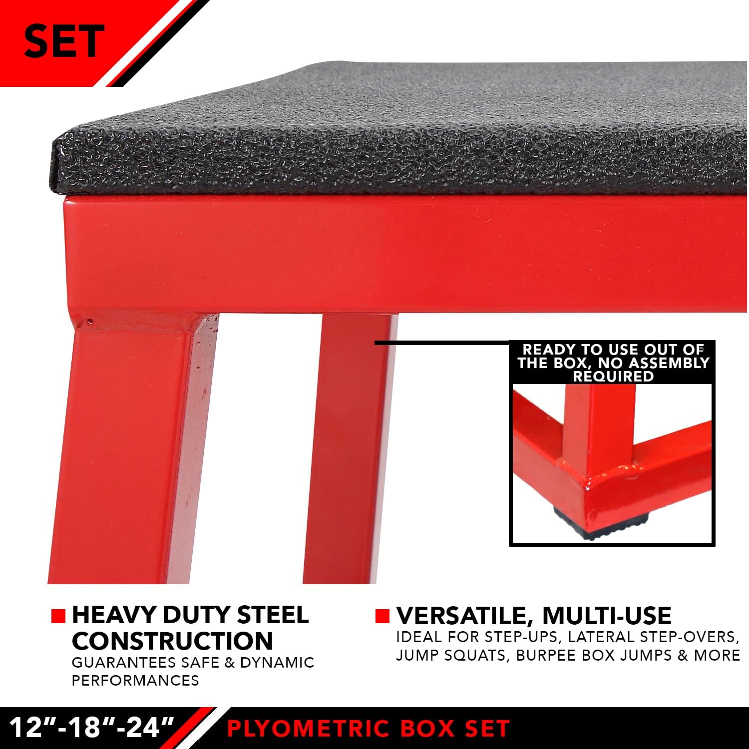 JFIT Plyometric Boxes - Made in Taiwan NO Assembly Required Single - Height Box Set and Adjustable Box Options Plyometric Platform and Jumping Agility Box for Training Conditioning Strength Training