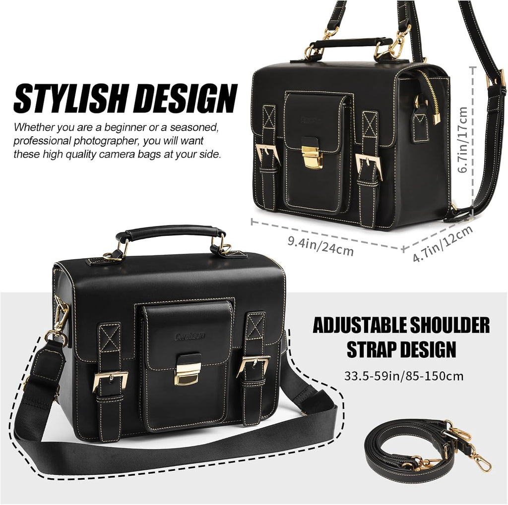 Cwatcun 3-in-1 Retro Camera Bag, PU Leather Camera Crossbody/Backpack/Case