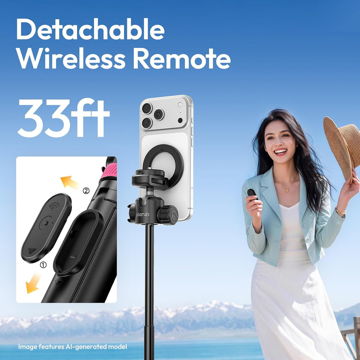 ULANZI MT44M Auto Open Magnetic Phone Tripod, 59" Selfie Stick with Remote