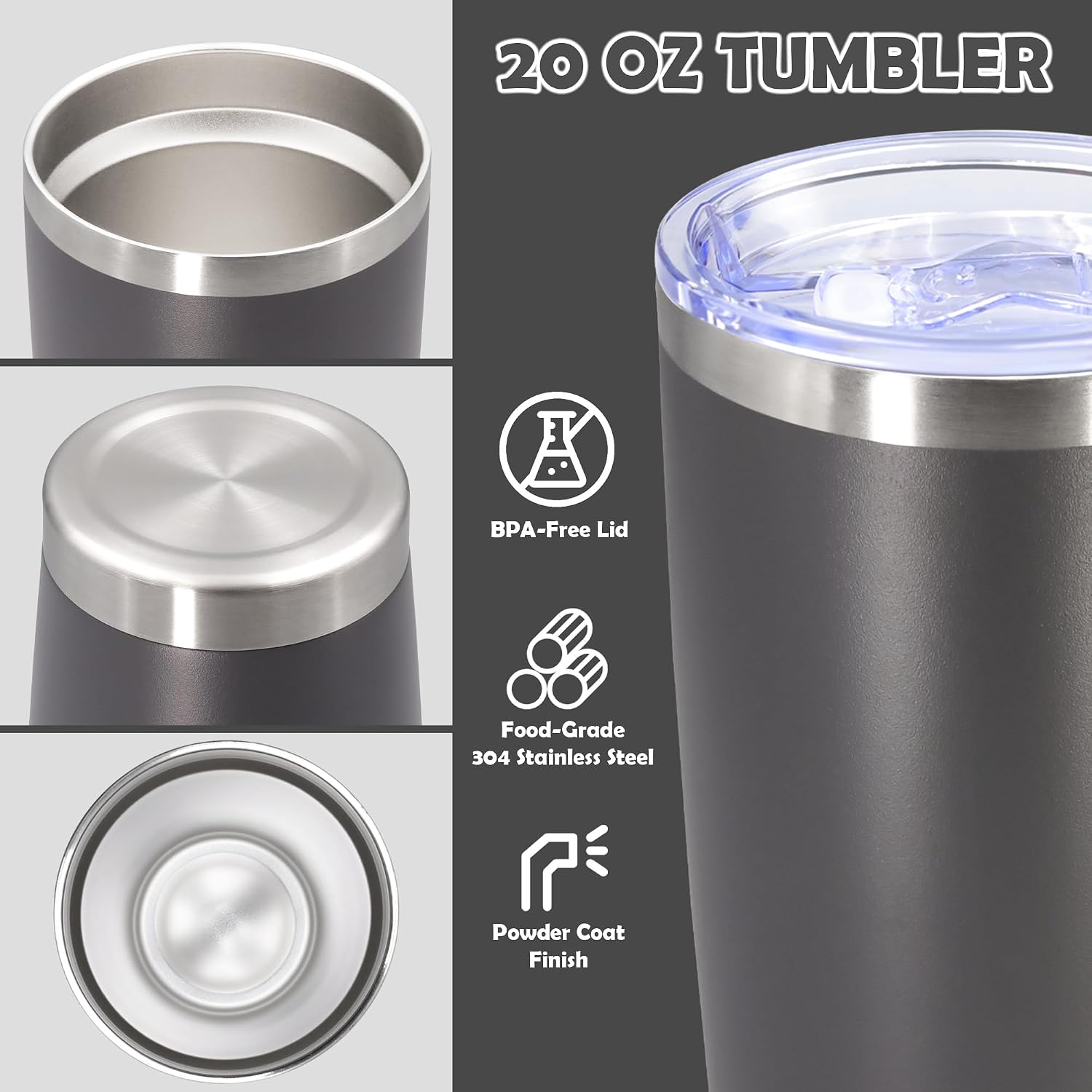 20oz Tumbler Stainless Steel Tumbler Coffee Tumbler with Lid Grey, 8P