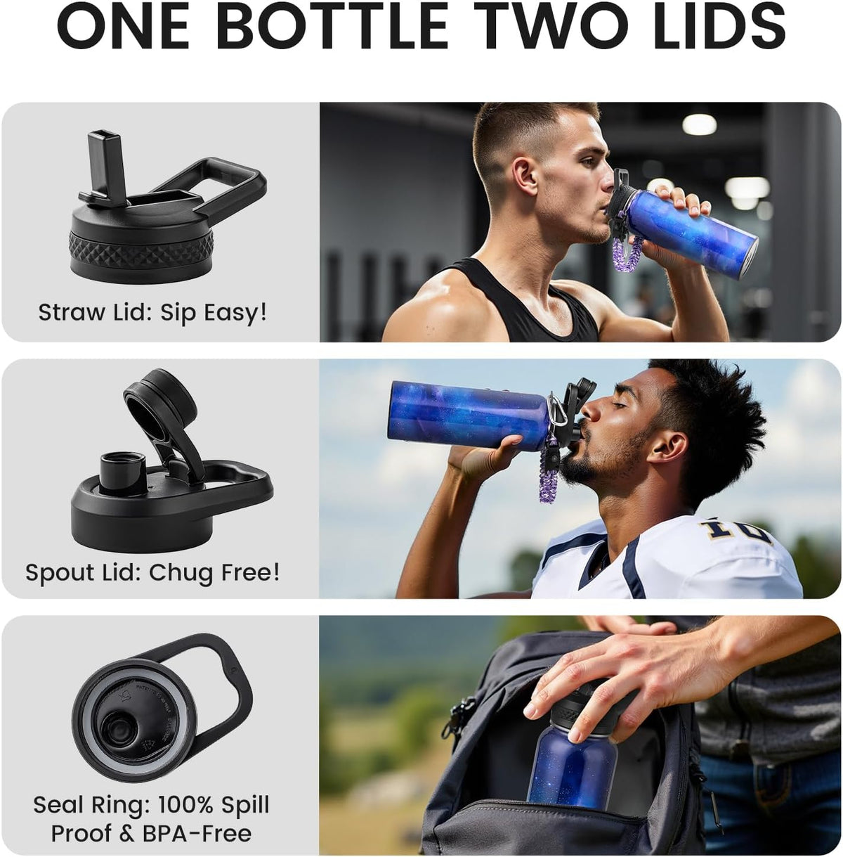 RAYMYLO Insulated Water Bottle 40 oz, Triple Wall Vacuum Stainless Steel
