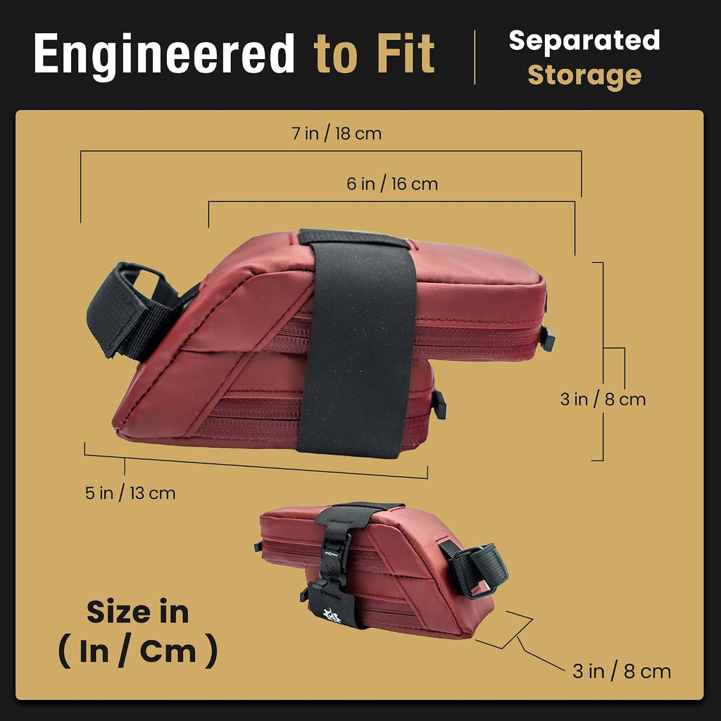 Lumiere & Co. Magnetic Quick-Release Bike Saddle Bag – Double Compartment, Low-Profile Brick Design, Designed with Fidlock's Magnetic Black V Buckle Attachment System, Mach X (Red)