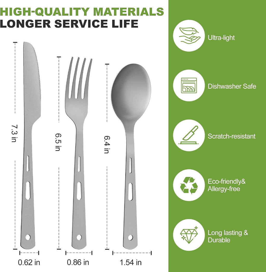 Pure Titanium Travel Utensils with Case, Ultra-Light Ti Portable Champing Essential Cutlery Set, Knife Fork Spoon Reusable Flatware Sets for Camping Picnic Outdoor Hiking, Lunch Box for Men