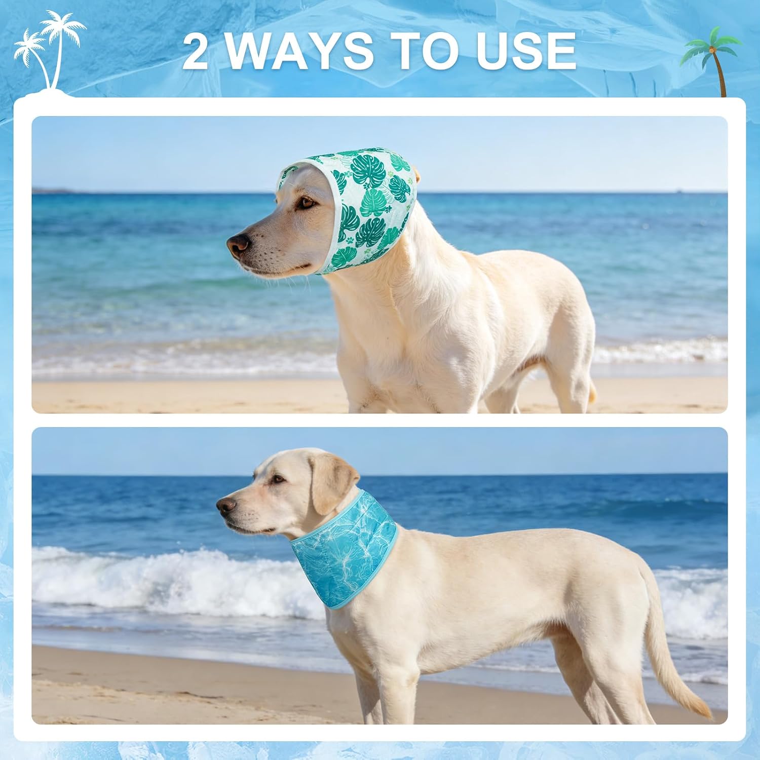 BEAUTYZOO Dog Cooling Bandana for Medium Large Dogs, 2 Pack Instant Cooling Bandanas Breathable Cooling Ice Towel Neck Wraps, Pet Scarf Keep Dogs Cool in Hot Summer,Leaf L