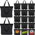 Silkfly 15 Pcs Canvas Tote Bags Bulk Blank Cotton Canvas Bag with Zipper Handles Reusable Plain Grocery Makeup Handbag for DIY(16.5x13.4'', Black)