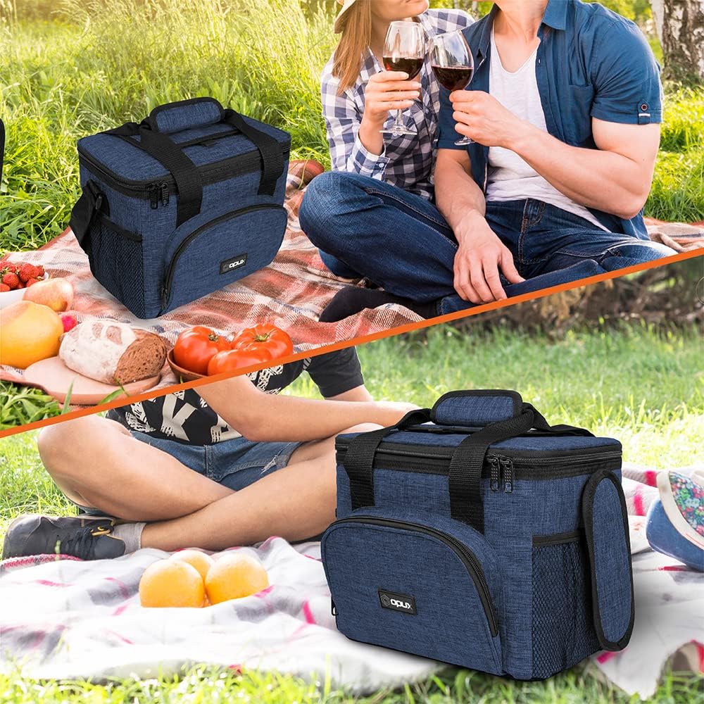 OPUX Soft Cooler Bag, Insulated Collapsible Lunch Cooler Bag for Men Work Camping Beach Travel, Portable Soft Sided Leakproof Waterproof Large Lunch Bag Box with Shoulder Strap 18 Cans, Heather Navy