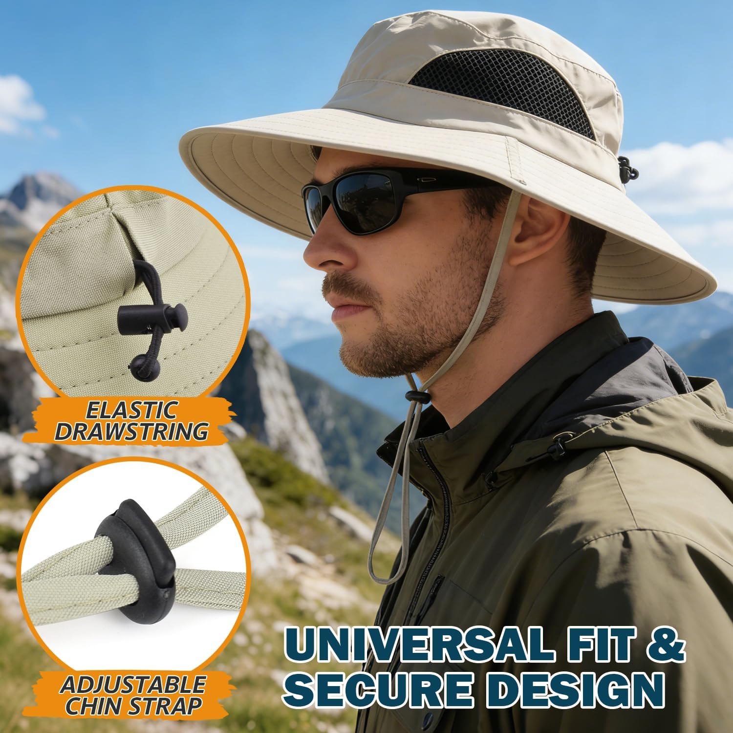 Wide Brim Sun Bucket Hat, Waterproof Boonie Hat for Men & Women