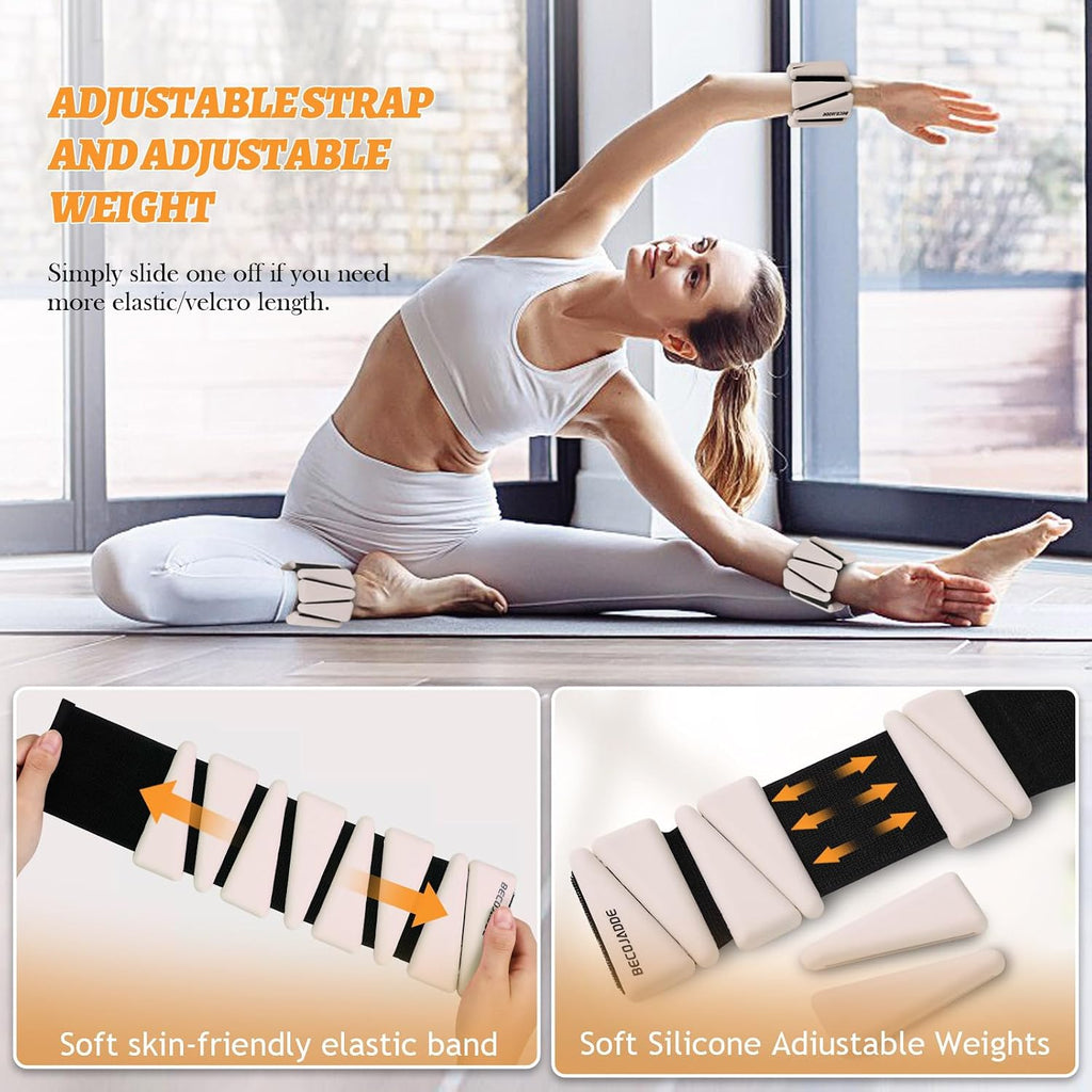 BECOJADDE Ankle Weights Set of 2 (1 lb/2 lb/3 lb Each) Adjustable Wrist Weights for Women Men Wearable Arm Leg Weight for Pilates, Running, Walking, Workout, Yoga
