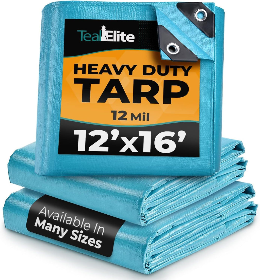 Tarps Heavy Duty Waterproof 12x16 ft, 12 mil Thick Tarp Cover with Grommets