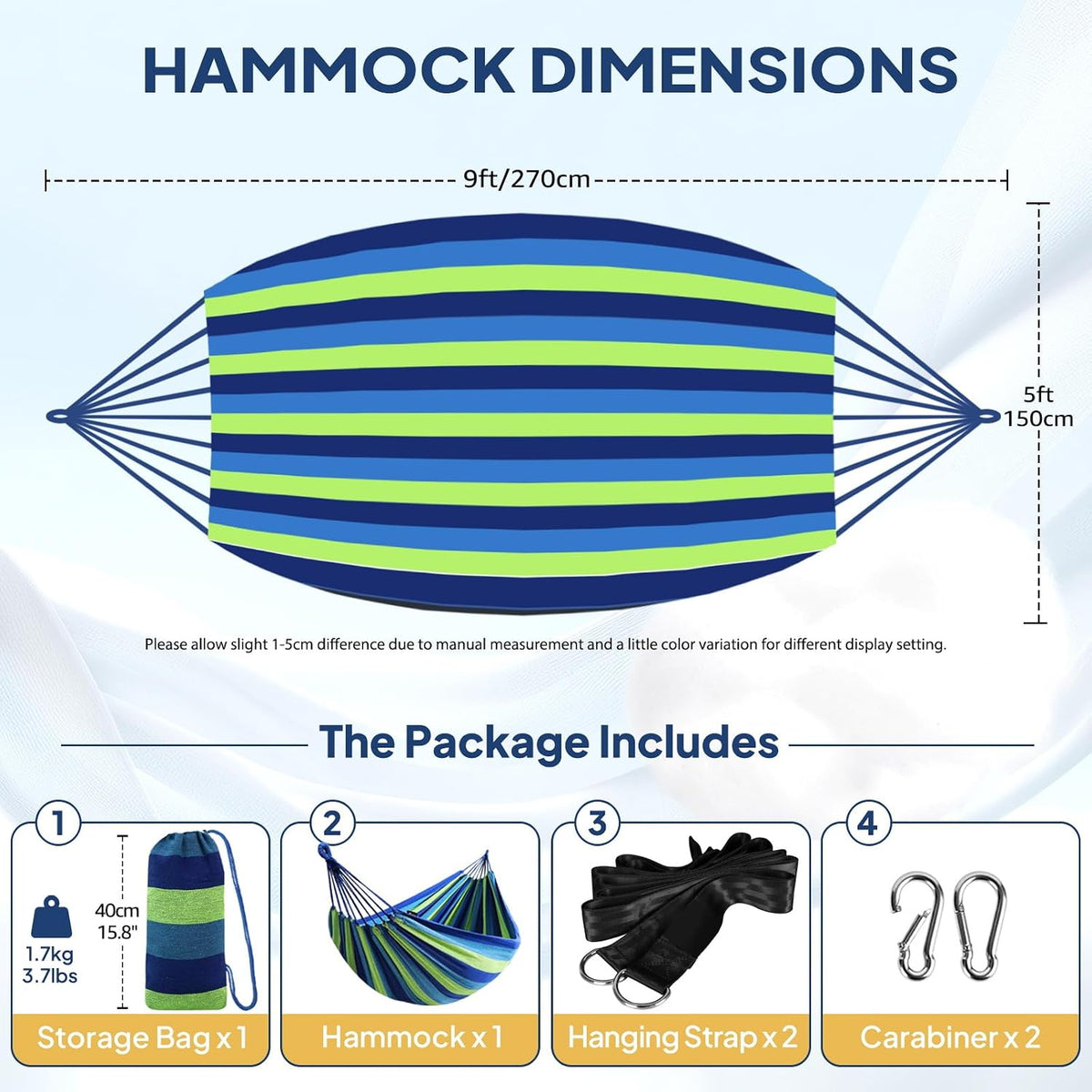 ANYOO Cotton Camping Hammock Portable with Tree Straps Holds 660lbs
