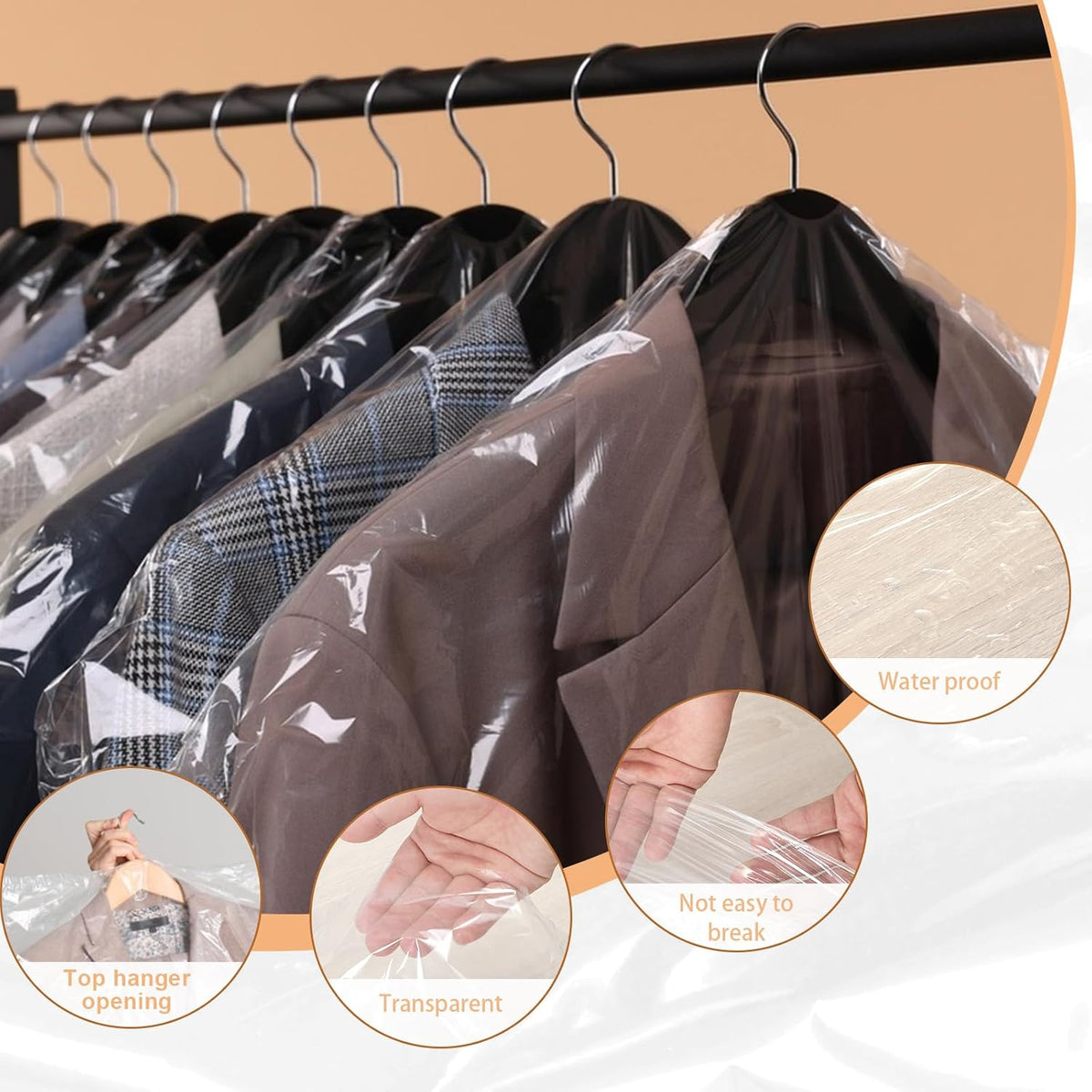 Garment Bags for Hanging Clothes,90 PCS Dry Cleaning Bag,Dry Cleaner Bags Plastic Clear 35.4 Inches, Plastic Cover for Clothes,60x90cm