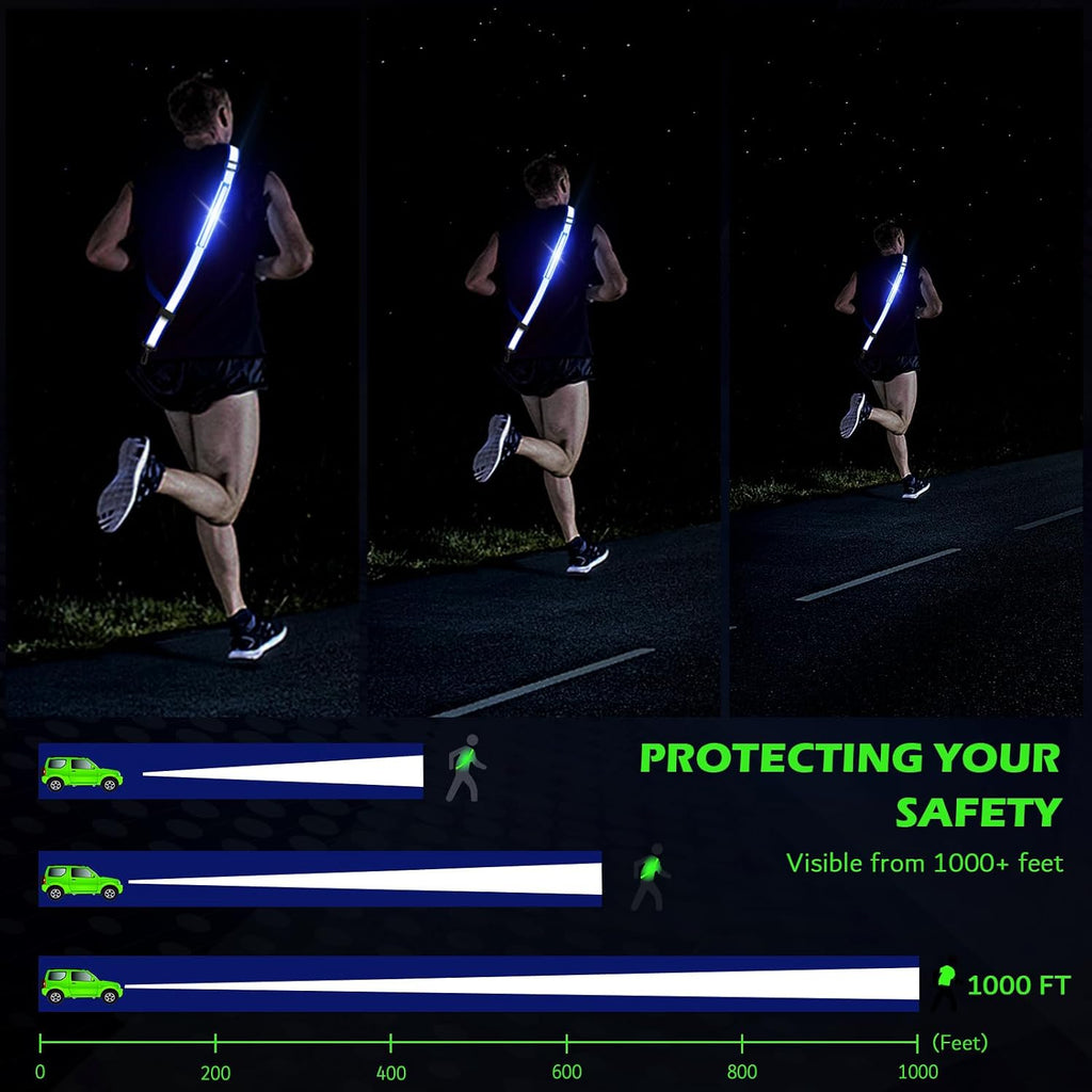 Ylzzrs Reflective Sash Gear for Walking at Night,LED Reflective Belt Safety Lights,Lights for Night Dog Walking,High Visibility Type-C Rechargeable with Phone Holder for Men Women