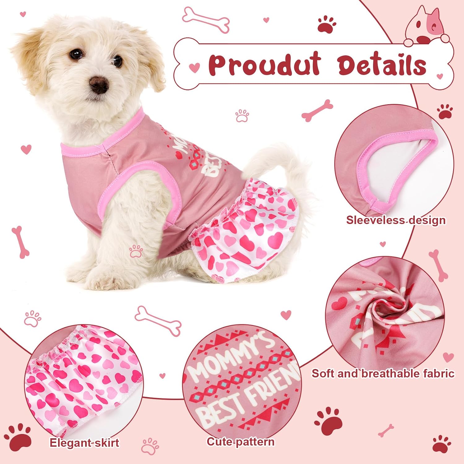 6 Pack Girl Dog Clothes Pet Dress Shirt Female Cute Dog Sundress Puppy Summer Apparel Clothes Outfits with Ruffles for Pets Cats(Extra Small)