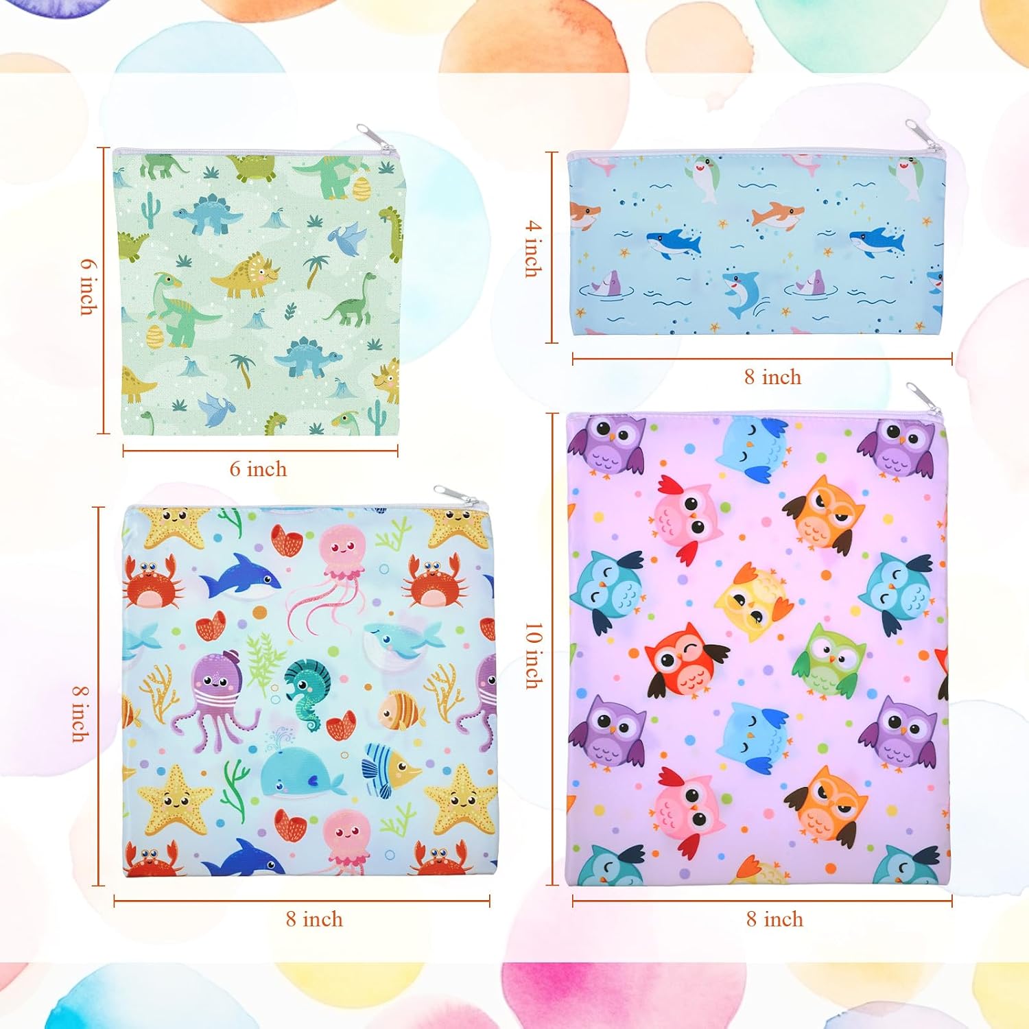 Paterr 4 Pcs Reusable Snack Bags for Kids, Washable Sandwich Bags,Starfish