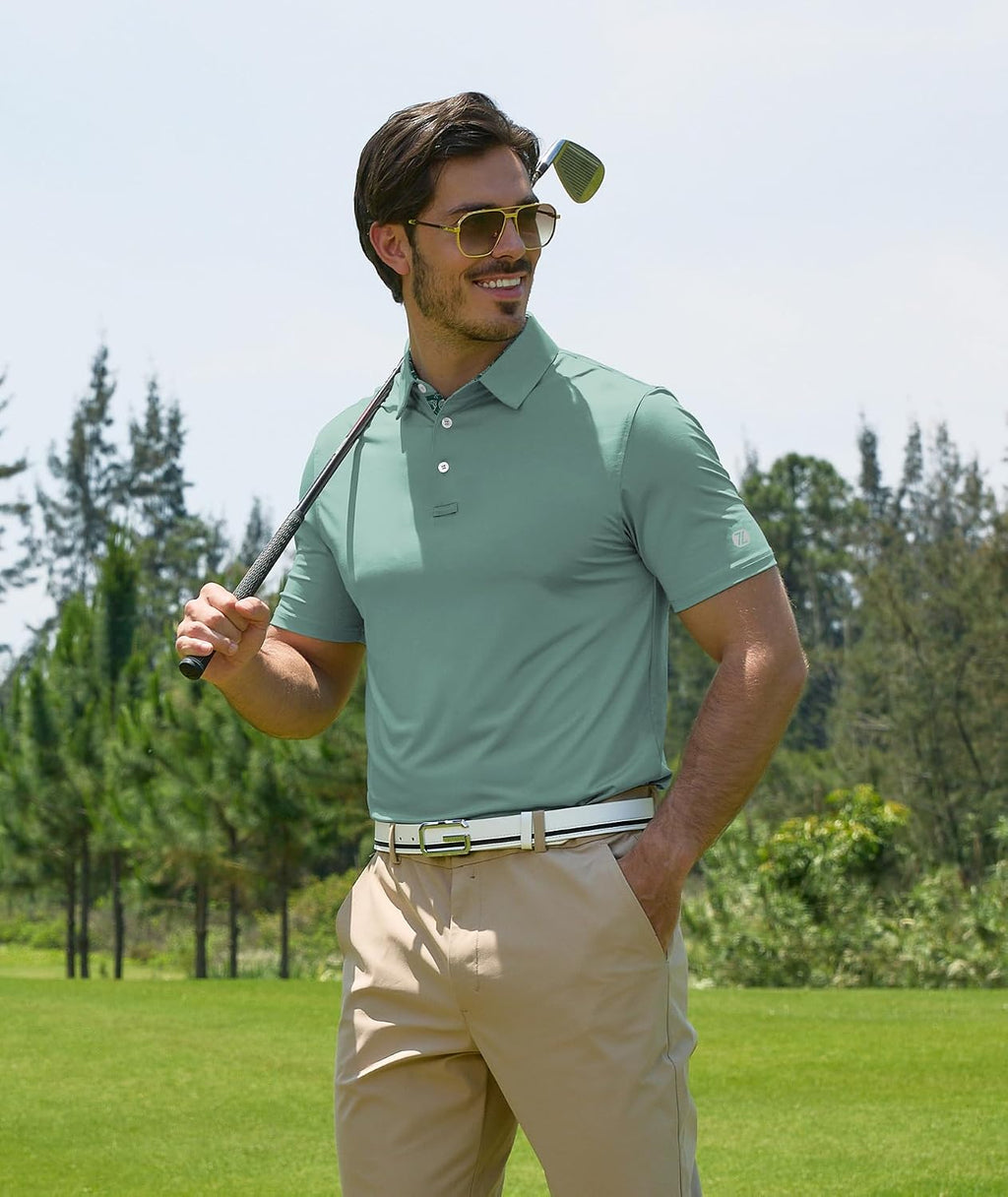 ZITY Golf Shirts for Men Short Sleeve Moisture Wicking Solid Performance Designed Print Collared Casual Polo Shirt