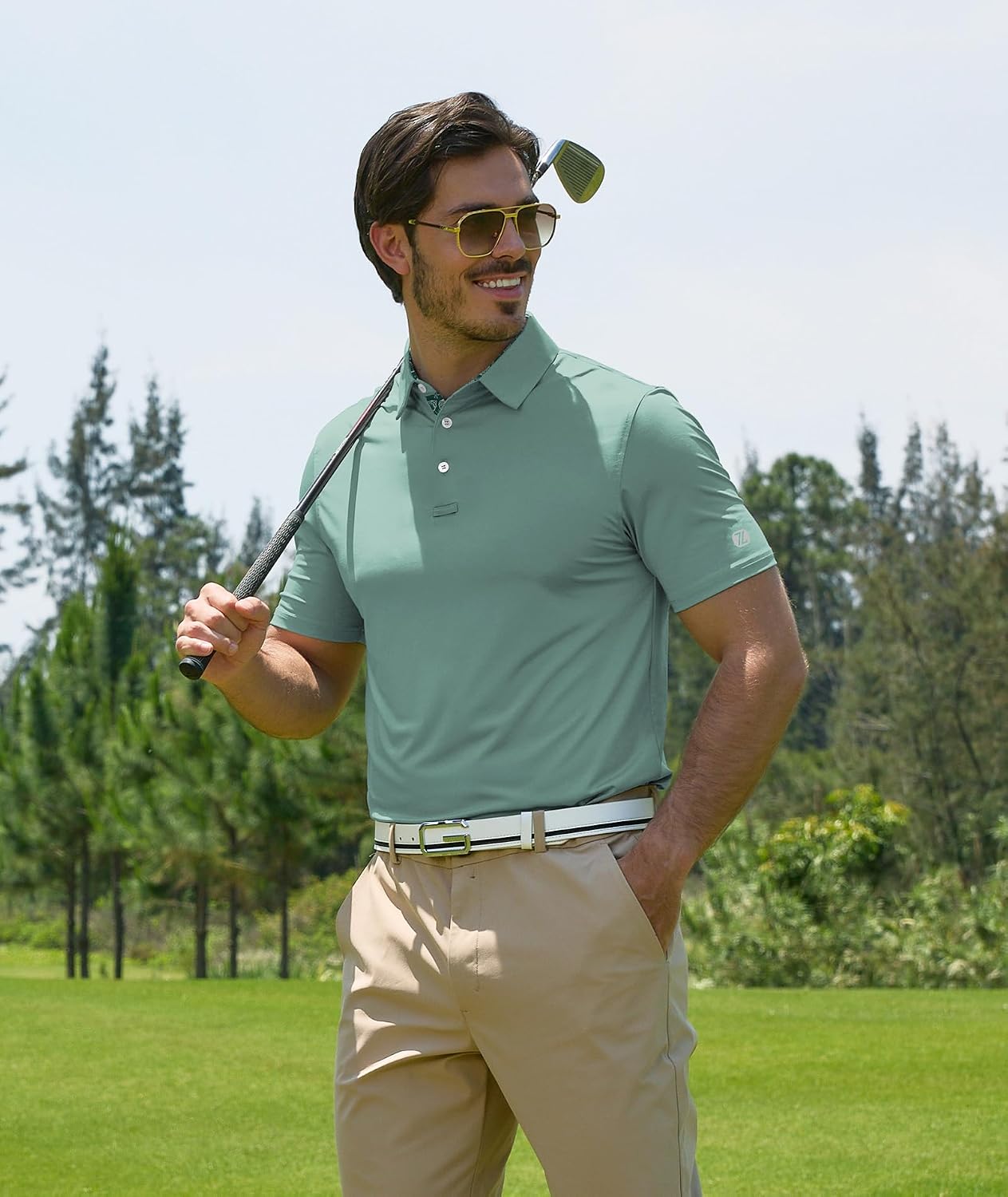 ZITY Golf Shirts for Men Short Sleeve Moisture Wicking Solid Performance Designed Print Collared Casual Polo Shirt