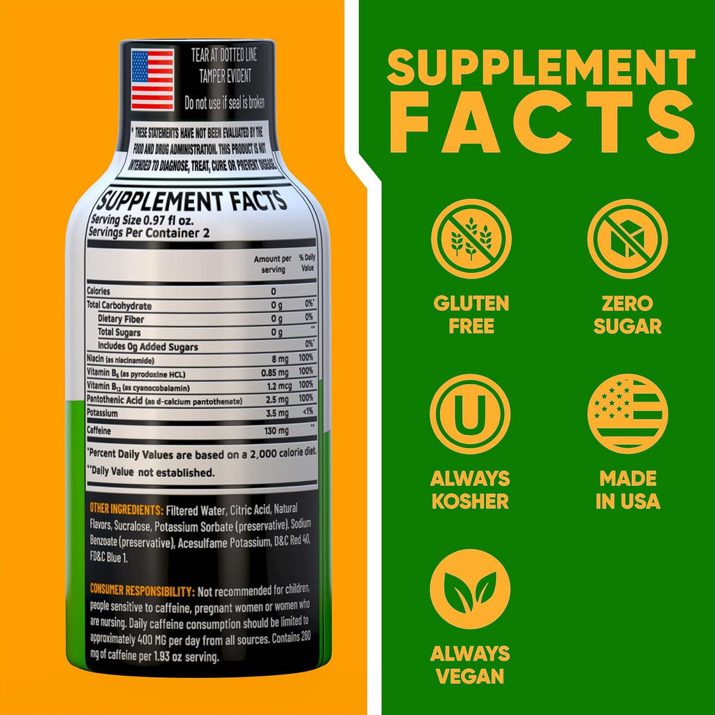 B12 Mixed Berry Extra Strength Energy Shot 24 pk – 260mg Natural Caffeine B12 B6 – Energy & Vitality Support – 2 Servings Sugar Free Zero Calorie Green Tea B-Vitamins Electrolytes Vegan – 1.93 fl oz