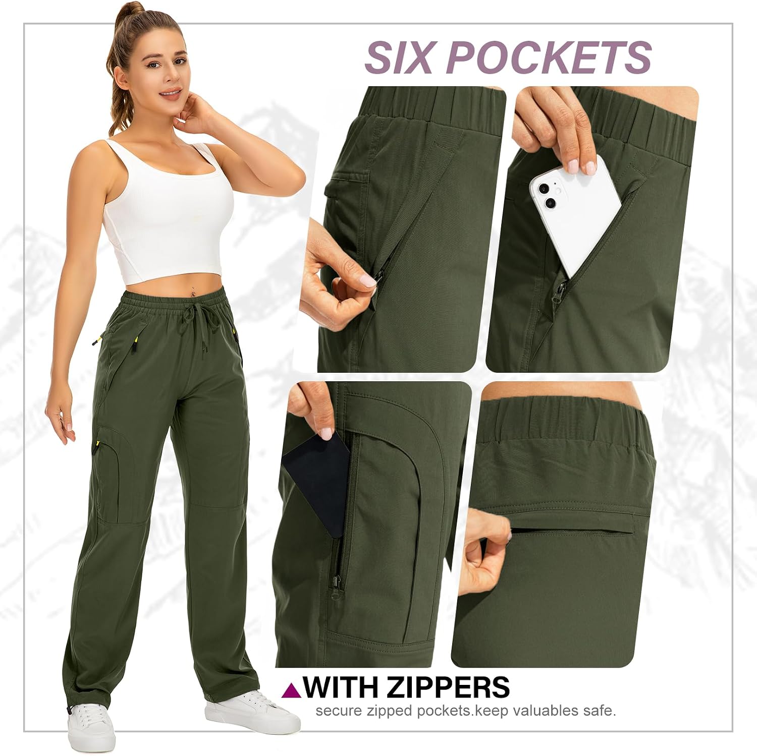 Toomett Women‘s Hiking Cargo Pants UPF 50 Quick Dry with Zipper Pockets
