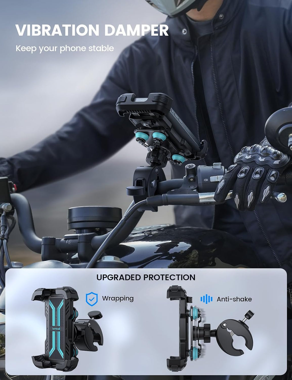 Lamicall Motorcycle Phone Mount Holder with Dual Vibration Dampener
