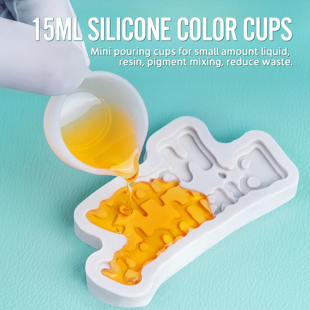 Silicone Resin Mixing Measuring Cups for Resin Supplies, Easy-to-Read Marks, 600ml/20oz Bowl, 250&100ml Thickened Reusable Silicone Cups for Epoxy Mixing, with Stir Sticks, Jewelry Making